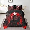 Erosebridal Japanese Anime Comforter Set Japan Ukiyoe Girl Bedding Set 7 Pieces Black and Red Anime Bed in A Bag Queen,Japanese Style Sheet Set with Comforter for Room Decor - Image 2