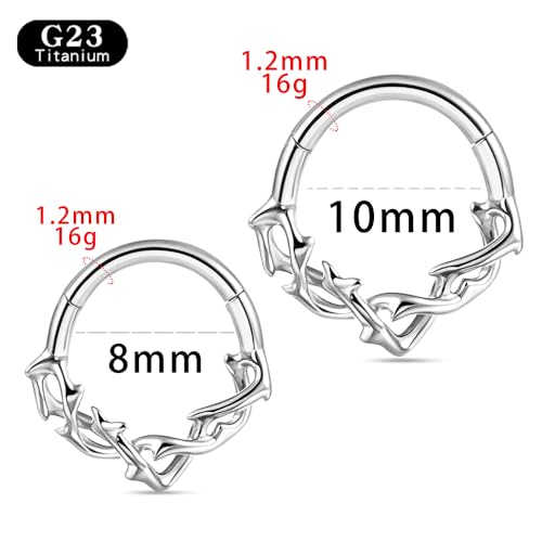 ASTM F136 Titanium Septum Ring Hoop,16G/8-10mm Nose rings Piercing Body Jewelry Clicker Cartilage Earring Hinged Segment Daith Piercing Black silver gold 1PC2