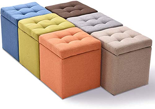 Pouf de rangement orange petit format coffre multifonction salon - 6