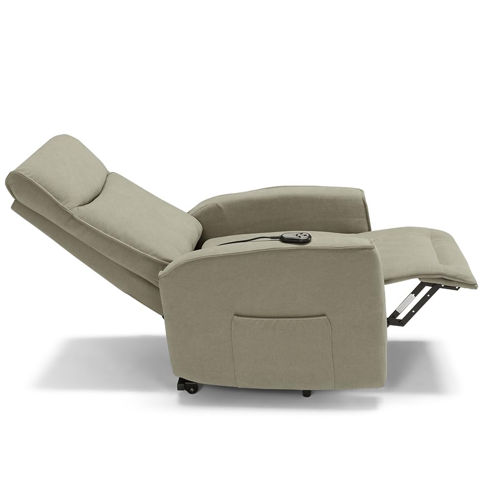 REDÒKASA Poltrona relax elettrica LONDRA per anziani, 2 motori, 2 ruote posteriori, Kit Optional Batteria, sistema reclinazione e alzapersona, tessuto idrorepellente (Senza Kit Batteria, Tortora)