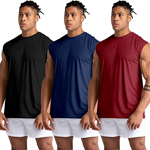 Holure 3 Pack Men's Gym Tank Tops Workout Sleeveless T-Shirts Athletic Muscle Tank Training Bodybuilding Shirtsblack/Navy/Red L #TOP2