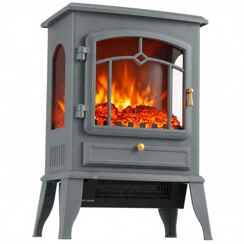 Image of HOMCOM Electric Fireplace Stove, 3-Sided Freestanding, Grey