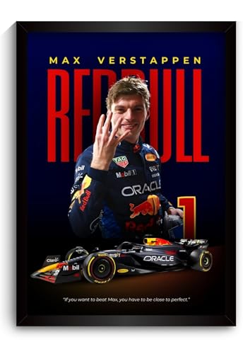 Image of Max Verstappen Poster Redbull F1 Poster | Framed F1 Car A4 Sized (31 x 23 cm) | Max Verstappen Frame | Redbull Car Posters for Wall, Gift for Boys, Formula 1 Frames | Formula 1 Frame (F 022)