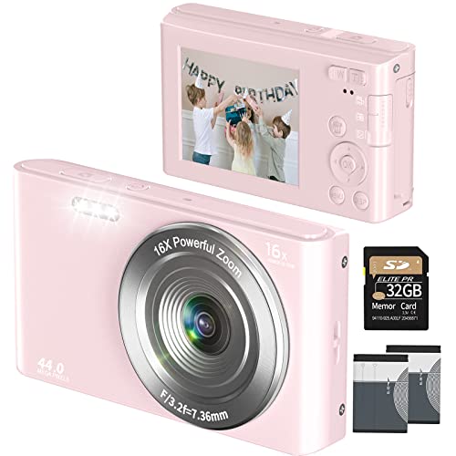 Vjianger Digital Camera 4K 44Mp With 32Gb Sd Card, 2.4 Inch Point And Shoot Camera With 16X Digital Zoom, Compact Mini Camera Kids Camera For Teens Boys Girls Adults Students Seniors(Dc6-X3 Pink1) #TOP14