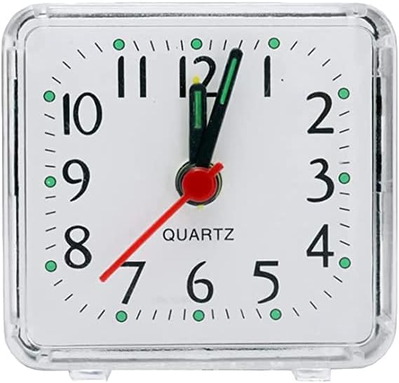 BWESOO White Alarm Clock Small Transparent Square Quartz Beep Table Silent Bedside Clock Battery Powered Table Clocks Bedroom