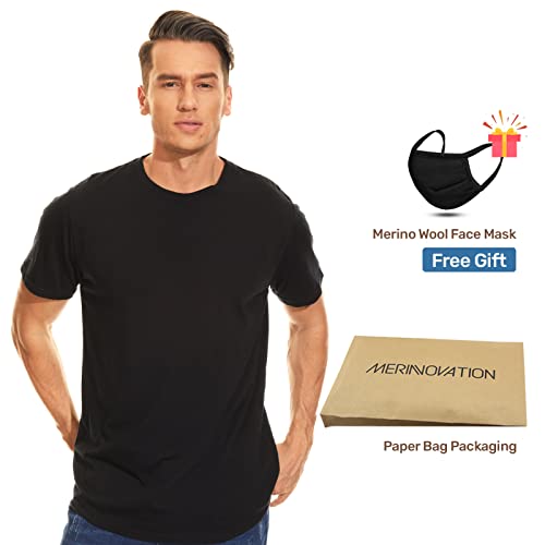 Merinnovation Men's Merino Wool T-Shirt - Lightweight Short Sleeve Athletic Tee Outdoor Wicking Activewear Base Layer Undershirt Black #TOP3