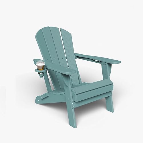 Silla plegable Patio Kingdom Adirondack con portavasos, sillas de plástico HDPE para exteriores, resistente a la intemperie, aspecto de madera real