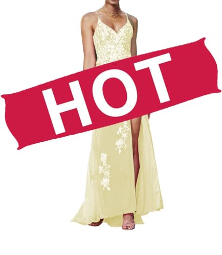 Image of Long Spaghetti Straps Tulle Mermiad Prom Dress V Neck Lace Appliques Formal Dress with Slit SF203