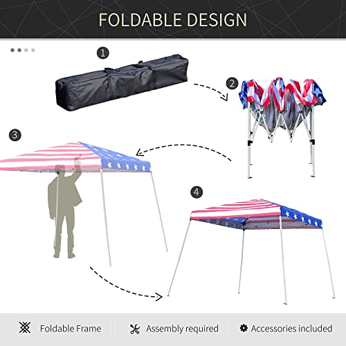Outsunny Slant Leg Pop Up Canopy Tent With American Flag Roof And Carry Bag, Instant Sun Shelter, Height Adjustable For Fourth Of July, Independence Day, (10'X10' Base / 8'X8' Top) #TOP3