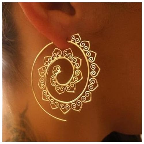 Allereya Boho Mandala Flor Pendientes Oro Espiral Pendientes Vintage Gran Círculo Pendientes Vortex Gear Pendientes Tribal Pendientes Joyería para Mujeres y Niñas Regalo