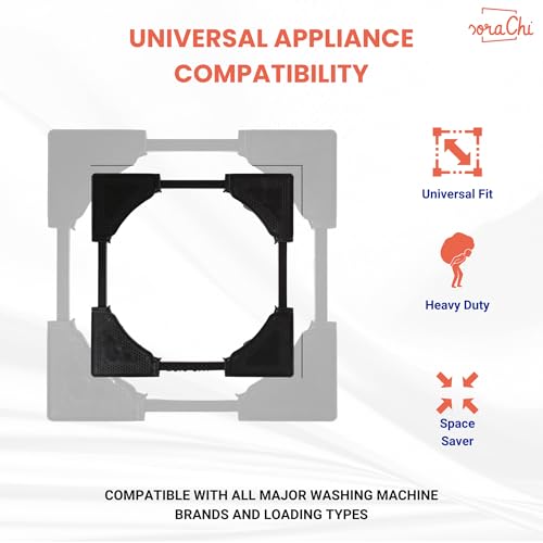 Image of SoraChi Washing Machine Stand w /Wheels & Vibration Control-Elevates Appliance for Water Protection & Rust Prevention-Durable Plastic-Iron Construction for Front & Top Load Washers (Black Lock)