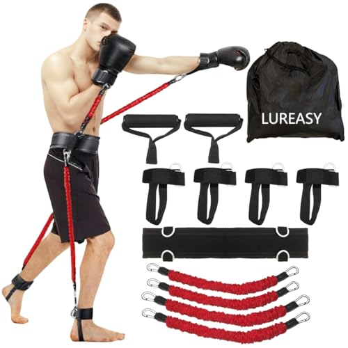 12pcs/set Boxing Resistance Bands Boxing Equipment Training Equipment Boxing Trainer Boxing Gear Latex Resistance Belt Taekwondo Explosive Power Training Multi functional Tension Rope Set (Red)