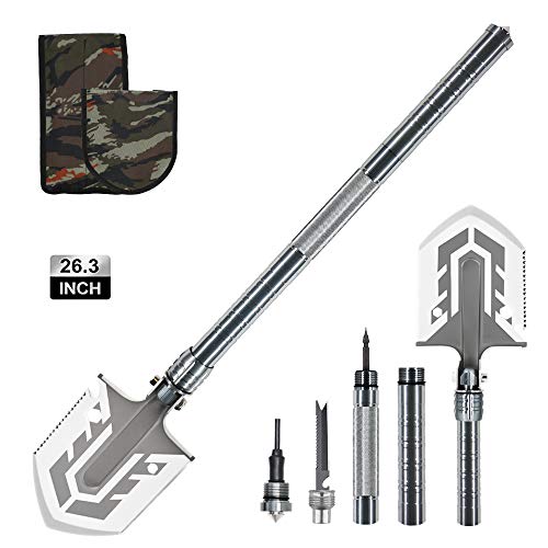 Weanas 26'' Military Folding Shovel Multitool Portable Tactical Army Spade Survival Adventure Vehicle Tool for Camping Hunting Hiking Backpacking Fishing and Car Emergency