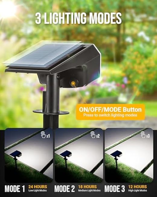 Solar Lights Outdoor Waterproof IP65, 63 LED 3 Lighting Modes Solar Powered Yard Garden Spot Solar Lights for Outside Landscape-3 Pack (Cool White)