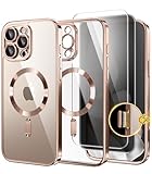 Magnetic for iPhone 16 Pro Case with Camera Capture Control Button, Compatible with MagSafe, [Camera Protection][Privacy Screen Protector] Plating Phone Case for iPhone 16 Pro 6.3' (Rose Gold/Clear)