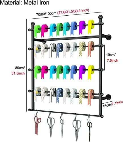 Crafts Ribbon Holder Organizer Rack Modern Wall Mount Ribbon Holder, Vertical Thin Scarf Organizer Stand, Towel Display Rack, for Home Cloakroom Store (Color : Black, Size : 80X80Cm/31.5X31.
