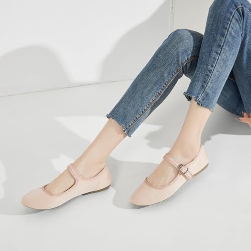 Image of BABUDOG Womens Mary Jane Flats with Strap,Faux Suede Black Flats Shoes,Flats Shoes Women Dressy Comfortable