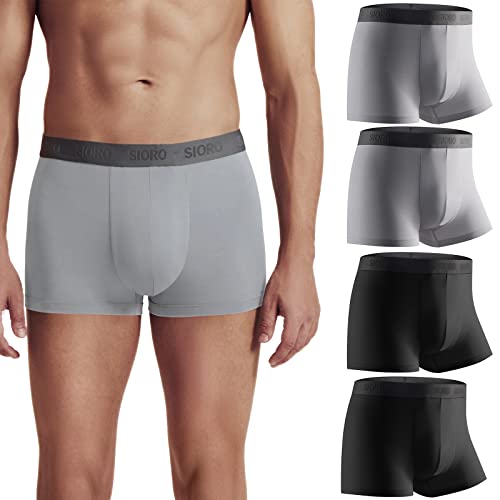SIORO Atmungsaktive Modal-Mikrofaser-Unterhose für Herren, 4 Stück, Schwarz/Hellgrau, Medium Cover