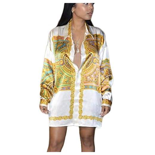 Shirts Dresses for Women Button Down - Sexy Floral Print Long Sleeve Blouse Tops Mini Dress X-Large White