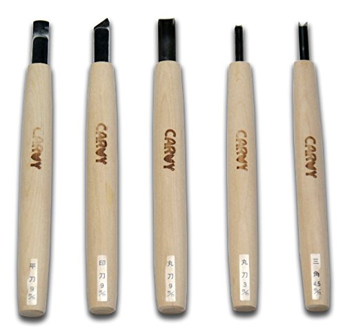 Carvy Kit Intaglio Legno, Set 5 Coltelli Michihamono Made in Japan
