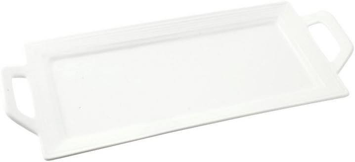 Whittier Embossed 12" Rectangular Handled Platter, Set of 2, White