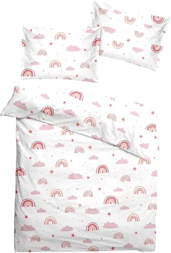 Soma Renforcé Baby Wende Bettwäsche 100x135cm Regenbogen Wolke pink rosa weiß
