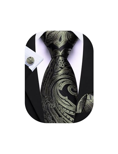 Image of Barry.Wang Men Tie Set Paisley Silk Necktie Pocket Square Cufflinks Formal Wedding Business Party