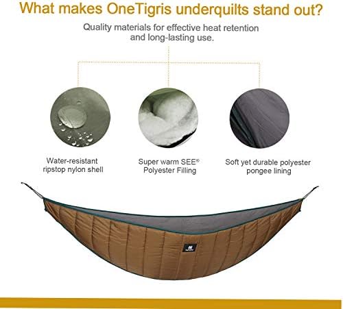 OneTigris Hideout Hammock Underquilt, Full Length Lightweight 4 Season Hammock Gear Underquilt for Hammock Camping Hiking Backpacking Travel Beach Backyard Patio Portable
