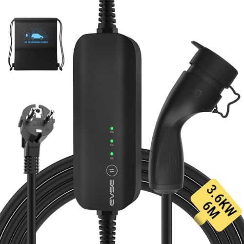 EVSEdesigner Cargador EV Tipo 2 Schuko Portátil Wallbox con Bolsa de Transporte para Todos los Vehículos Eléctricos y Coches Híbridos Enchufables 3.6kW 10/13/16Amp 6 Metros Monofásico