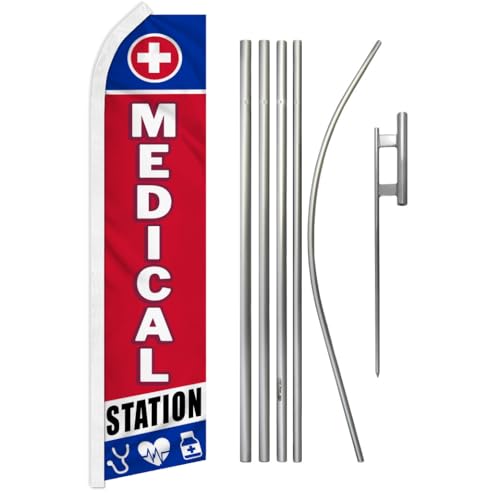 Medical Station Public Swooper Feather Advertising Flag & Pole Kit - Great for Businesses, Shops, Stores