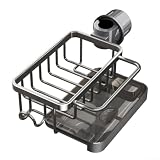 Küchenspüle-Organizer, kein Bohren, Wasserhahn-Aufbewahrungsregal für Schwämme und Geschirrtücher, rostbeständig, Arbeitsplattenhalter, schwarz (graues Quadrat)