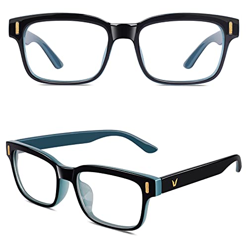 Happy Store Cn84 Casual Fashion Horned Rim Rectangular Bold Thick Frame Clear Lens Eye Glasses,Black Blue #TOP23