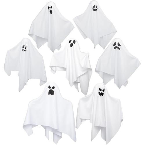 JOYIN 7 Pcs Halloween Hanging Ghost Decorations Outdoor, 19.6” Flying White Ghost Decor for Halloween Tree Front Yard Patio Lawn Garden Party and Holiday Décor