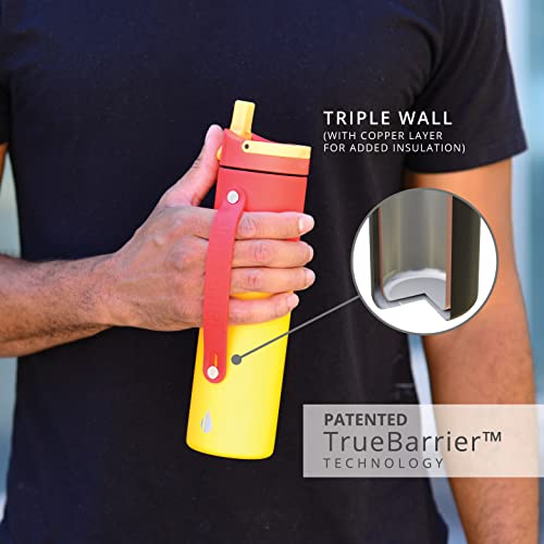 Elemental Iconic Triple Wall Vacuum Insulated Water Bottle With Straw & Sports Lid, Stainless Steel Metal Water Bottle For Gym, Travel, & Sports, Slim Reusable Leak Proof Flask, 20Oz - Sunset Twist #TOP6