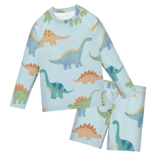 Traje de baño de 2 piezas para niños de 3 a 10 años con estampado de dinosaurio verde