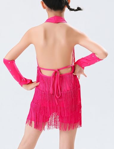 SEAUR Vestido infantil de borla para meninas, vestido de dança latina, sem mangas, com franjas, samb