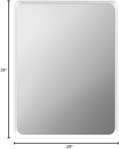 Miniatura 8 de Espejo plateado cepillado de 28 x 36 pulgadas para baño, espejo de tocador con marco de metal plateado níquel con borde biselado, esquina redonda,