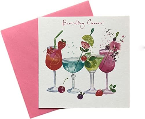 Greeting Card (NQ0263) Female Birthday - Cocktails - Birthday Cheers - Flittered Finish