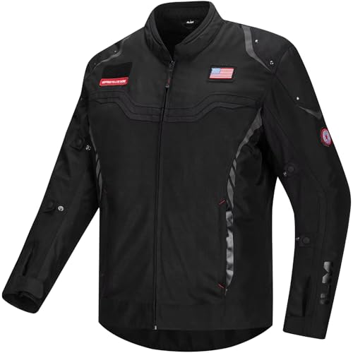ILM Motorcycle Mesh Jacket with CE Armor and Detachable Waterproof Liner Dual Sport All Season Riding for Men Model JRC2-M Black, L