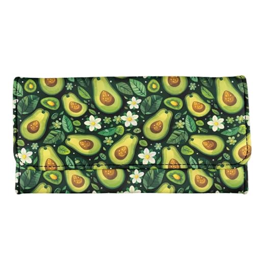 Binienty Womens Avocado Print Wallet Blocking Purse, Floral PU Leather Trifold Slim Wallet Clutch Card Holder Phone Organizer