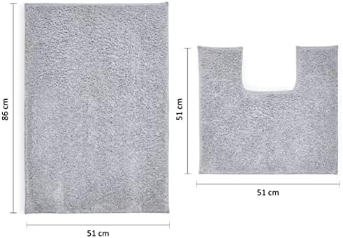 Penguin Home Non Slip Microfiber Plush Tufted Ultra Soft Bath Mat Set of 2|Rectangle and U Shaped Contour||Grey Colour|Absorbent Toilet Rug With Latex Backing for Showers, Tubs and Bath Room Floor