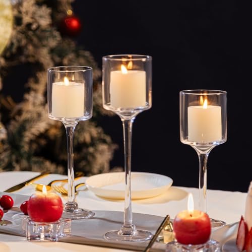 Glass Candleholders Tea Light Candle Holders Clear Wedding Weddings Hurricane Tall Elegant Ideal for Dining Party Home Decor Parties Table Settings Gifts Different Sizes (1 Set Small Clear) - Thumbnail 4