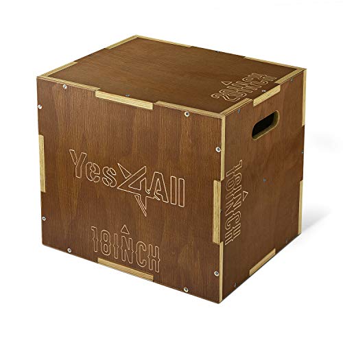 Image of Yes4All Plyo Box, 3-in-1 Wooden Box Jump for Home Gym, Lunges, Squats, Dips