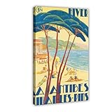 Antibes France - Póster de lienzo vintage para decoración de dormitorio, oficina, habitación, regalo, 40 x 60 cm