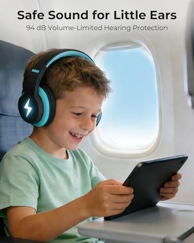 Image of seenda Kids Bluetooth Headphones Boys, Kids Wireless Headphones with 85 /94dB Volume Limited, 45H Playtime, 3 Lighting Modes, Built-in Mic, Over Ear Headset with Aux Cord for iPad /Tablet /Travel /School