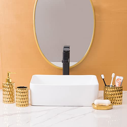 Rzcnc Bathroom Accessories Set Complete, Ceramic 4 Piece Bathroom Set Accessories Bath Accessories Set Complete Soap Dispenser Set With Toothbrush Holder, Soap Dispenser, Tumbler And Soap Dish,Golden #TOP4