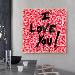 LMAIWANG Lienzos con la frase I LOVE YOU de estilo Pop Art, estilo graffiti, pósteres y láminas decorativas para el hogar (70x70cm/Marco interno).