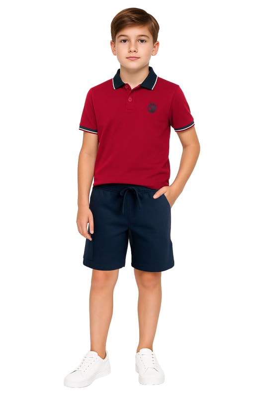 Image of Aventura Boys' Polo T-Shirt & Shorts Set 100% Cotton Bio-Washed Fabric Age 5-12 Years