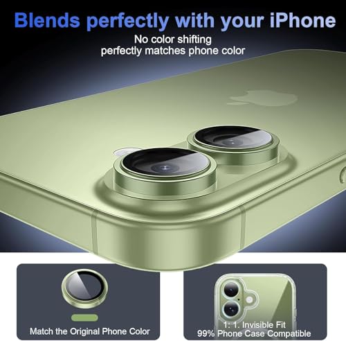 Image of Choiche Camera Lens Protector Compatible for iPhone 17 (Green) - 9H Tempered Glass Camera Cover, HD Clear Anti-Scratch Screen Protector with Metal Ring Decoration, Case Friendly, Night Shot Safe