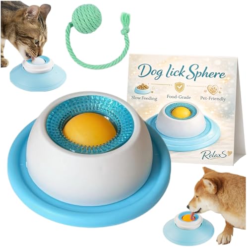 Lick Sphere, Sfera Leccante in Silicone Slow Feeder per cani e gatti, ciotola distributore di cibo con ventosa, ciotola interattiva per cani con sfera rotolante integrata per cibo liquido e semi-umido